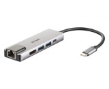 HUB extern D-LINK, porturi Gigabit LAN x 1, USB 3.0 x 2, HDMI x 1, USB Type C x 1, conectare prin USB Type C, cablu 17 cm, argintiu &quot;DUB-M520&quot; (timbru