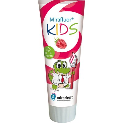 Pasta de Dinti pentru Copii, Miradent, Mirafluor, Varsta 0-6 Ani, Aroma Zmeura, 75ml foto