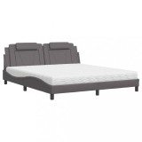 Cumpara ieftin Pat, Viana, cu saltea, gri, 180x200 cm, piele ecologica