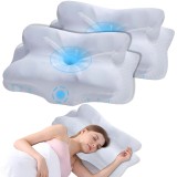 Set 2 Perne Ortopedice Cervicale pentru dormit Linomag&reg;, Spuma cu Memorie, Husa lavabila, Suport pentru cap, gat, umeri si brate, Alb, 62 x 35 x 13 cm