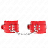 KINK - FUR LINED WRIST RESTRAINTS RED WITH RED BELT ADJUSTABLE 17-29 CM X 6 CM, KINK WRIST RESTRAINT