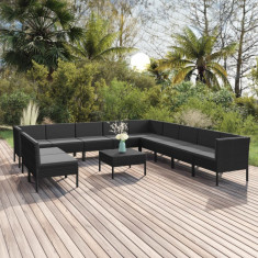 vidaXL Set mobilier de grădină cu perne, 12 piese, negru, poliratan