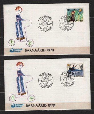 FEROE 1979 - DESENE REALIZATE DE COPII. 2 FDC-URI, C25 foto