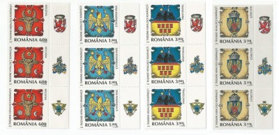Rom&amp;acirc;nia, LP 1816/2008, &amp;Icirc;nsemne Heraldice Rom&amp;acirc;neşti, 3 serii cu tabsuri dif., MNH foto