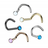 Piercing curbat de nas din titan - opal sintetic colorat, 1 mm - Culoare Piercing: Argintiu - alb