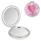 Oglindă Buzunar JB Beauty, Rotundă, Dublă, Roz, Multicolor, Mesaj &quot;Love You&quot;, 7cm, Oem