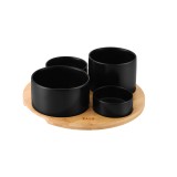 Set boluri pentru servire ZASS Gourmet cu suport din bambus, negru