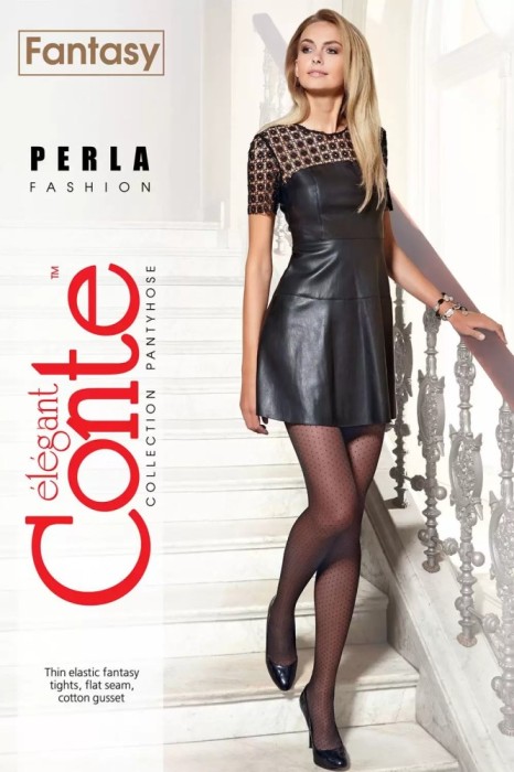 Ciorapi subțiri cu model, plasă cu puncte, Fantasy Perla - Grafit, 2-S Standard