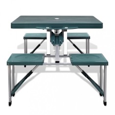 Set pliabil camping cu masa si 4 scaune din aluminiu usor, verde foto