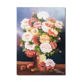 Tablou vaza cu flori pictat manual, Magie florala, 70x50cm ulei pe panza