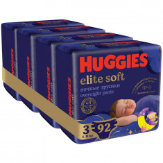 Pachet Scutece chilotel de noapte Huggies Elite Soft Pants Overnight 3, 6-11 kg, 92 buc