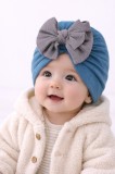 Caciulita bebelusi tip turban albastru petrol cu funda gri, material elastic si