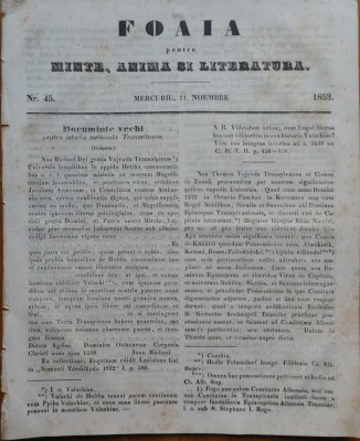 Ziarul Foaia pentru minte , inima si literatura , nr. 45 , 1853 foto