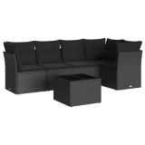 Set mobilier de gradina cu perne, 6 piese, negru, poliratan