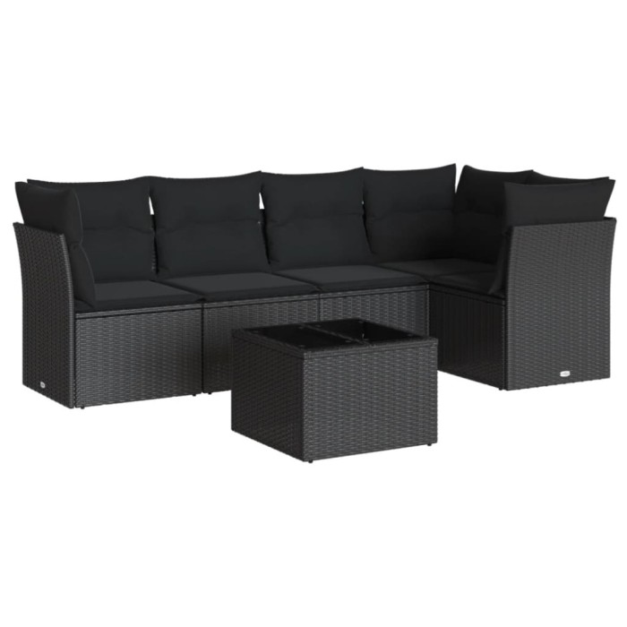 Set mobilier de gradina cu perne, 6 piese, negru, poliratan