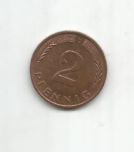 (No2) moneda-RDG 2 PFENNIG 1987 D foto