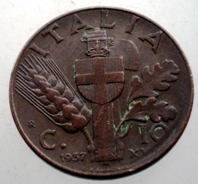 2.332 ITALIA VITTORIO EMANUELE III 10 CENTESIMI 1937 R foto
