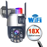 Camera de Supraveghere PTZ Wi-Fi, TSS-EP5-W, cu Doua Lentile 3MP/3MP, IR 60m ,18X Zoom, Detectia Miscarii, Slot Card ,App ICSee