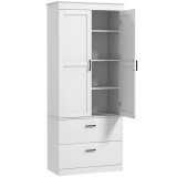 HOMCOM Bufet Inalt Bucatarie 178cm, Dulap Tip Camara, 2 Sertare, Rafturi Reglabile, 75x39x178cm, Crem