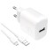 &Icirc;ncărcător de perete Puro PROLITE 10W USB-A + cablu USB-A - USB-C 1.2m - alb