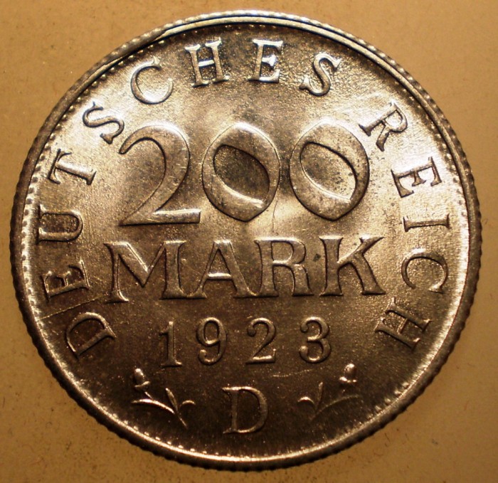 7.738 GERMANIA WEIMAR 200 MARK 1923 D AUNC