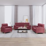 VidaXL Set canapea cu perne, 3 piese, roșu vin, material textil
