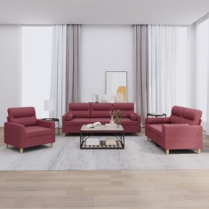 vidaXL Set canapea cu perne, 3 piese, ro?u vin, material textil foto