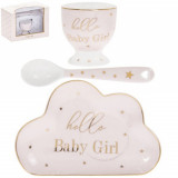 Set cadou bebelus, Lesser &amp; Pavey, roz si auriu, ceramica, 15 x 8 x 10.5 cm, Hello Baby Girl, Cadouri pentru femei, Cadouri Valentine`s Day