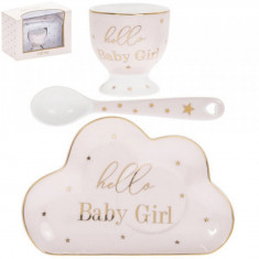 Set cadou bebelus, Lesser &amp; Pavey, roz si auriu, ceramica, 15 x 8 x 10.5 cm, Hello Baby Girl