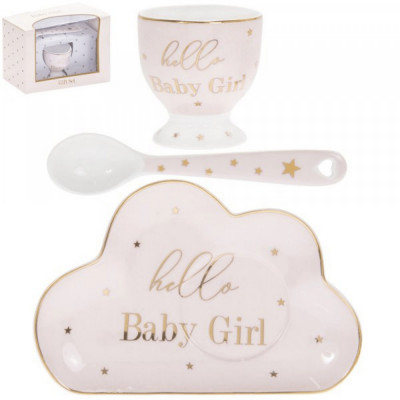 Set cadou bebelus, Lesser &amp;amp; Pavey, roz si auriu, ceramica, 15 x 8 x 10.5 cm, Hello Baby Girl foto
