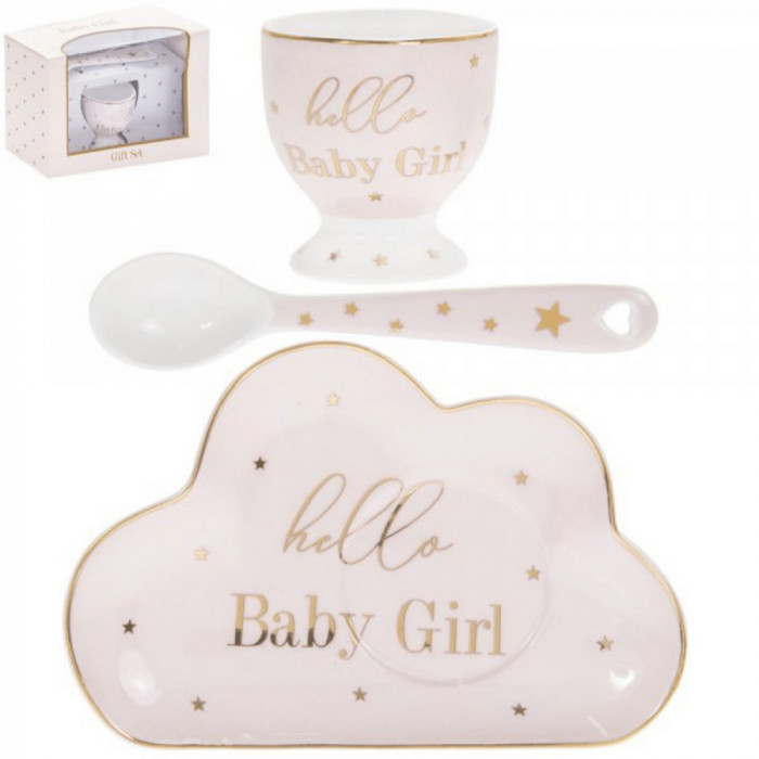 Set cadou bebelus, Lesser &amp;amp; Pavey, roz si auriu, ceramica, 15 x 8 x 10.5 cm, Hello Baby Girl