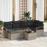 vidaXL Set de canapea de grădină 7 piese cu perne gri din rattan sintetic