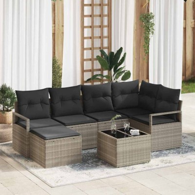 vidaXL Set de canapele pentru grădină 7 pcs Gri deschis Rattan poli foto