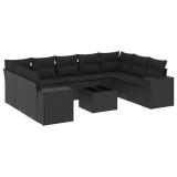 Cumpara ieftin Set canapele de gradina cu perne, 10 piese, negru, poliratan