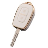 Cumpara ieftin Husa de protectie Premium pentru cheie Dacia, compatibila cu Logan, Sandero, Duster, Renault Symbol, Trafic, 2 Butoane, Material TPU, Alb/Auriu, LUVLU