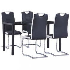 vidaXL Set mobilier de bucătărie, 5 piese, negru, piele ecologică 3053026