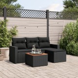 vidaXL Set mobilier de grădină cu perne, 5 piese, negru, poliratan 3224088