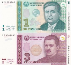 Tajikistan Set 1-3 Somoni 1999-2010 UNC foto