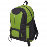 Rucsac Drumetie 40L vidaXL, Negru/Verde, Poliester 600D, Impermeabil, Bretele Captusite, Compartimente Multiple, Buzunare Laterale