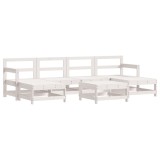 Set mobilier de gradina, 7 piese, alb, lemn masiv de pin