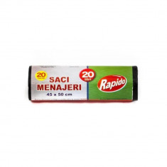 Saci Menajeri RAPIDO, 20L, 45x50 cm, 50 Buc/Rola, Negri, Rola Saci Menajeri, Role Saci Menaj, Saci Menajeri in Rola, Rola Saci de Gunoi, Saci Menaj, S