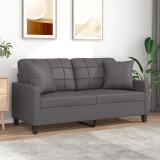 Canapea cu 2 locuri cu pernute, gri, 140 cm, piele ecologica GartenMobel Dekor, vidaXL