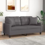 vidaXL Canapea cu 2 locuri cu pernuțe, gri, 140 cm, piele ecologică
