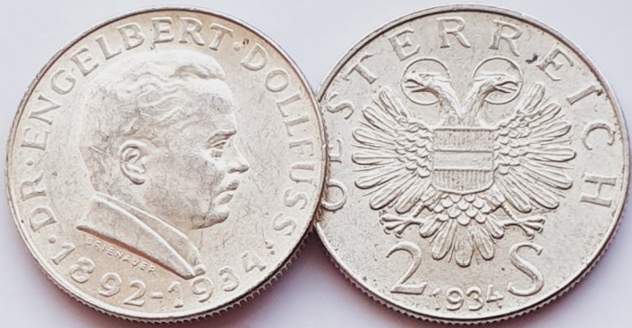 271 Austria 2 Schilling 1934 Engelbert Dollfuss km 2852 argint