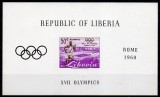 Bloc filatelic Liberia &ndash; Jocurile Olimpice Roma 1960, timbru aerian 50&cent;, Michel Block 3, MNH -A50