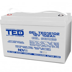 Acumulator 12V, TED Electric, GEL Deep Cycle Solar, Dimensiuni 331 x 173 x 213 mm, Baterie 12V 102Ah M8, TED Electric
