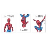 Set 3 tablouri cu SpiderMan si mesaje pozitive pentru copii, format A3, rama alba