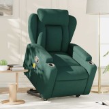 VidaXL Fotoliu rabatabil de masaj, cu ridicare, verde &icirc;nchis, textil