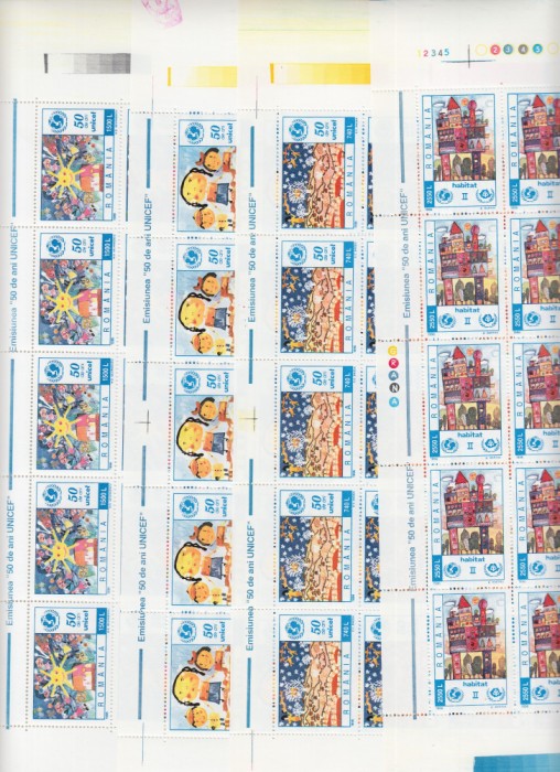 ROMANIA 1996 LP 1408 - 50 ANI DE UNICEF SET COLI DE 25 TIMBRE MNH