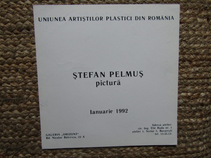 FOAIE EXPOZITIE STEFAN PELMUS PICTURA IANUARIE 1992